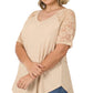 Solid V-Neck Short Sleeve Top with Lace