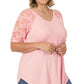Solid V-Neck Short Sleeve Top with Lace