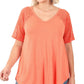 Solid V-Neck Short Sleeve Top with Lace