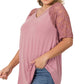 Solid V-Neck Short Sleeve Top with Lace