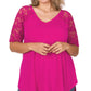 Solid V-Neck Short Sleeve Top with Lace