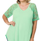 Solid V-Neck Short Sleeve Top with Lace
