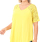Solid V-Neck Short Sleeve Top with Lace