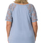 Solid V-Neck Short Sleeve Top with Lace