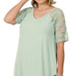Solid V-Neck Short Sleeve Top with Lace