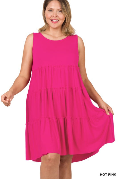 Sleeveless Solid Color Tier Dress