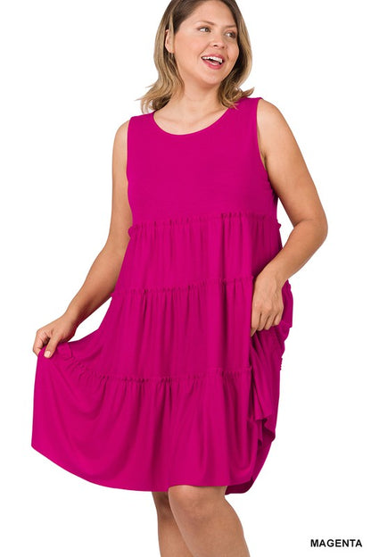 Sleeveless Solid Color Tier Dress