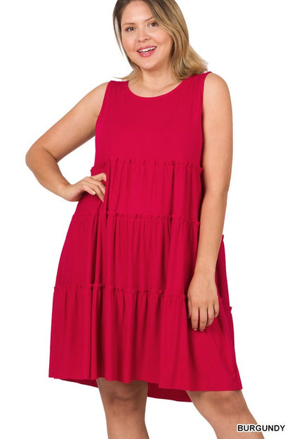 Sleeveless Solid Color Tier Dress