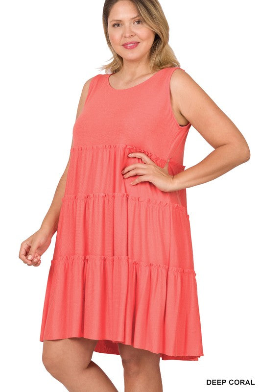 Sleeveless Solid Color Tier Dress