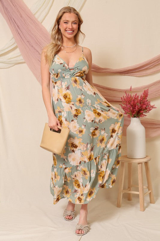 Open Back Floral Print Maxi Dress