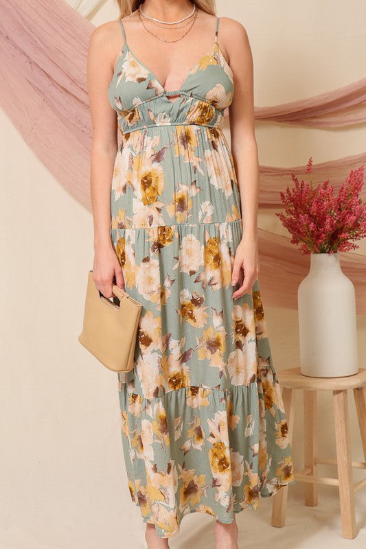 Open Back Floral Print Maxi Dress