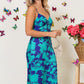 Floral Print Midi Dress with Back Criss Cross Detail