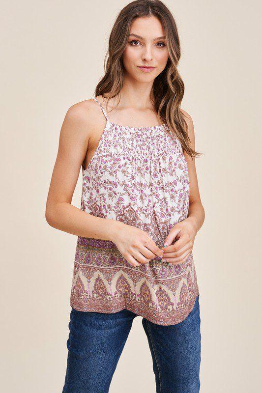 Image: Smocked Neck Tank Top Cream | Southern Sassy Boutique