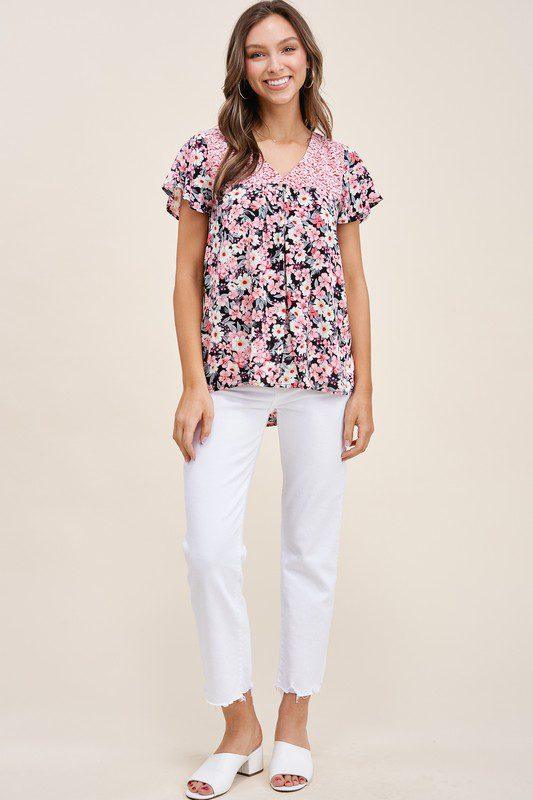 Image: V-Neck Floral Top Black | Southern Sassy Boutique