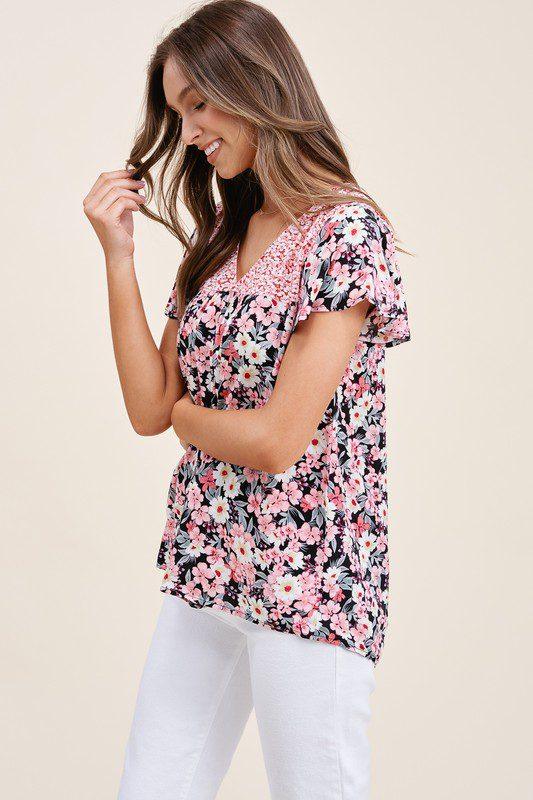 V-Neck Floral Top - Southern Sassy Boutique