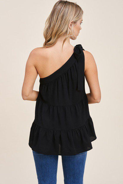 One Shoulder Tiered Ruffle Top - Southern Sassy Boutique