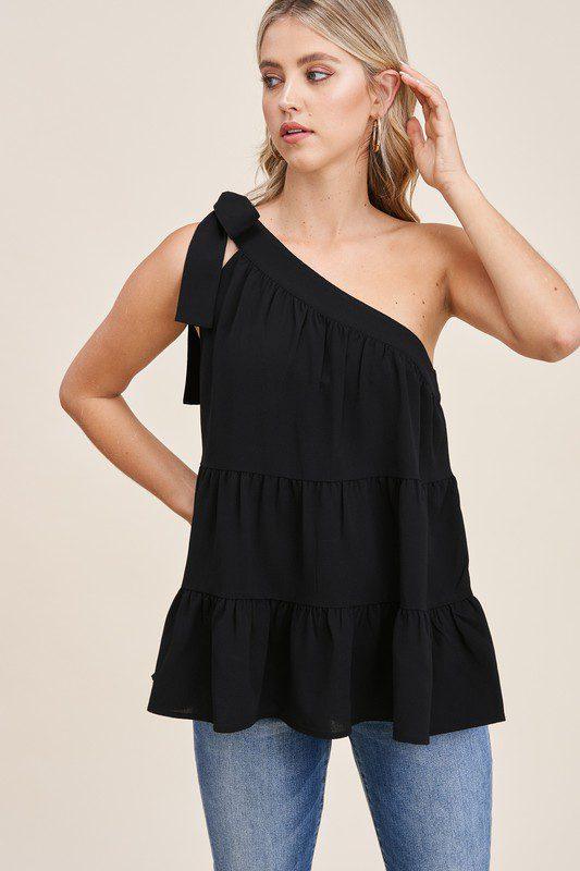 Image: One Shoulder Tier Top  | Southern Sassy Boutique