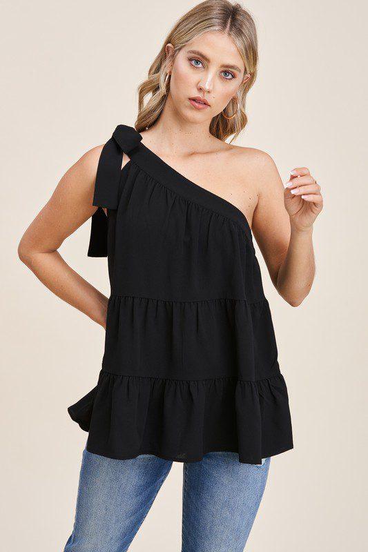 One Shoulder Tiered Ruffle Top - Southern Sassy Boutique