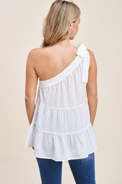 One Shoulder Tiered Ruffle Top - Southern Sassy Boutique