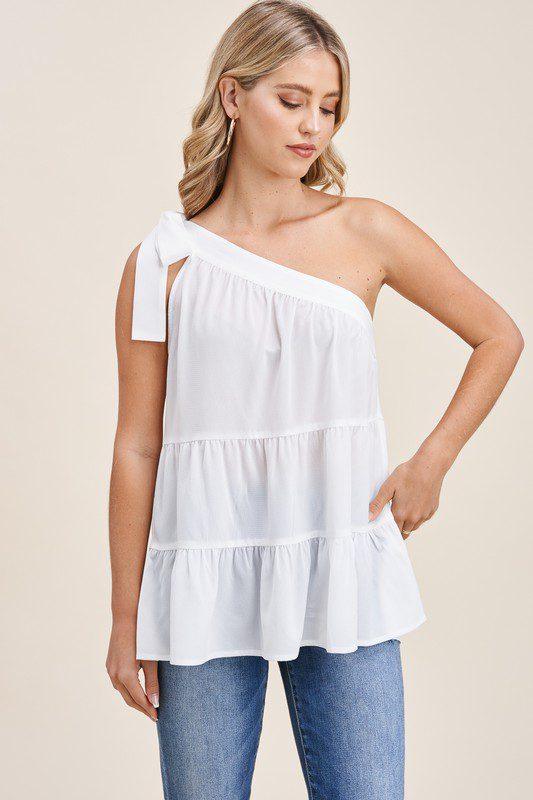 One Shoulder Tiered Ruffle Top - Southern Sassy Boutique