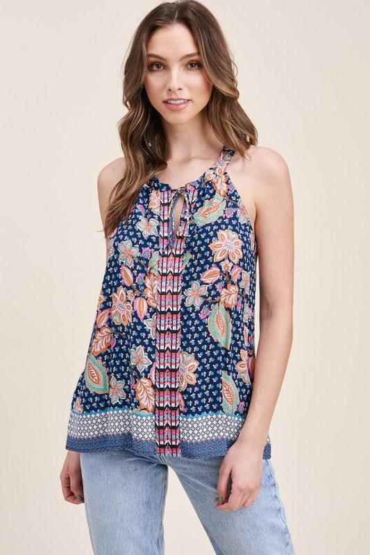 Image: Floral Print Halter Top Navy Blue | Southern Sassy Boutique