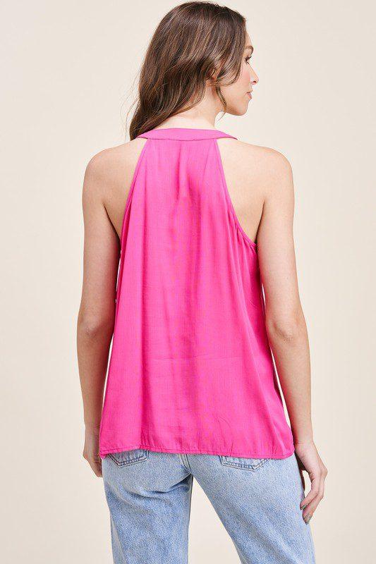 Fuchsia Halter Embroidered Top - Southern Sassy Boutique