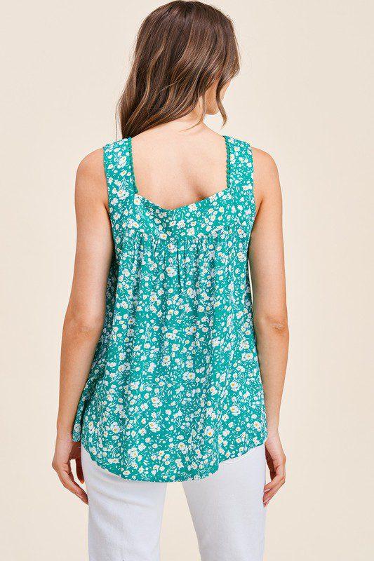 Floral Print Square Neck Top - Southern Sassy Boutique