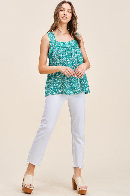 Floral Print Square Neck Top - Southern Sassy Boutique