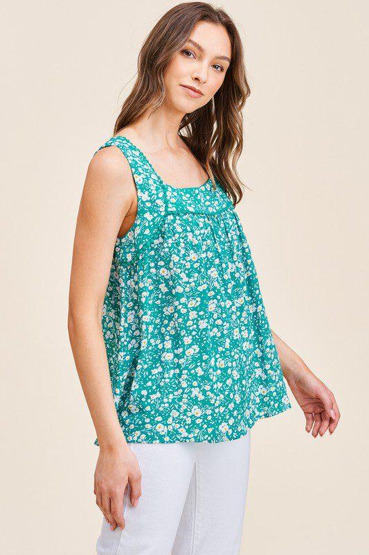 Floral Print Square Neck Top - Southern Sassy Boutique