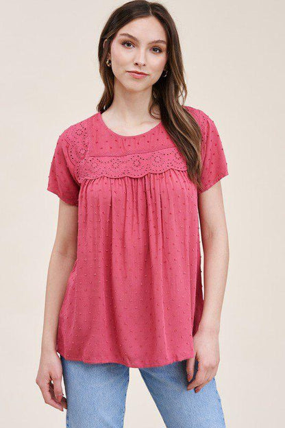 Eyelit Detail Blouse - Southern Sassy Boutique