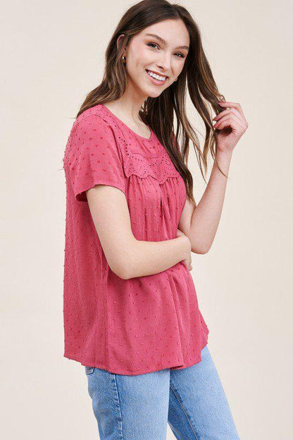 Eyelit Detail Blouse - Southern Sassy Boutique