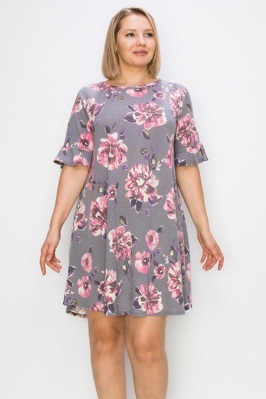 Image: Floral Print Dress Grey | Southern Sassy Boutique