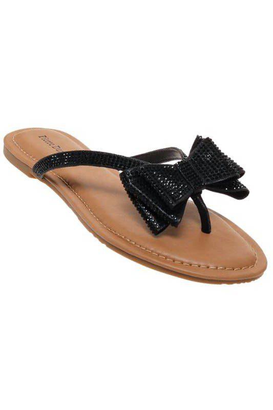 Image: Bow Tie Thong Sandals Black | Southern Sassy Boutique