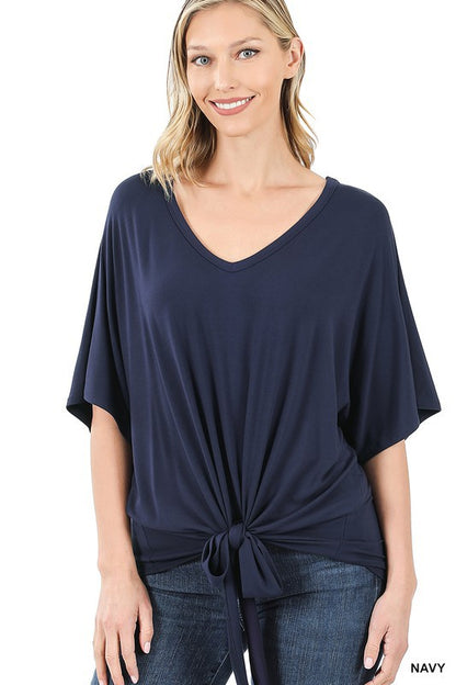 Luxe V-Neck Tie Front Top