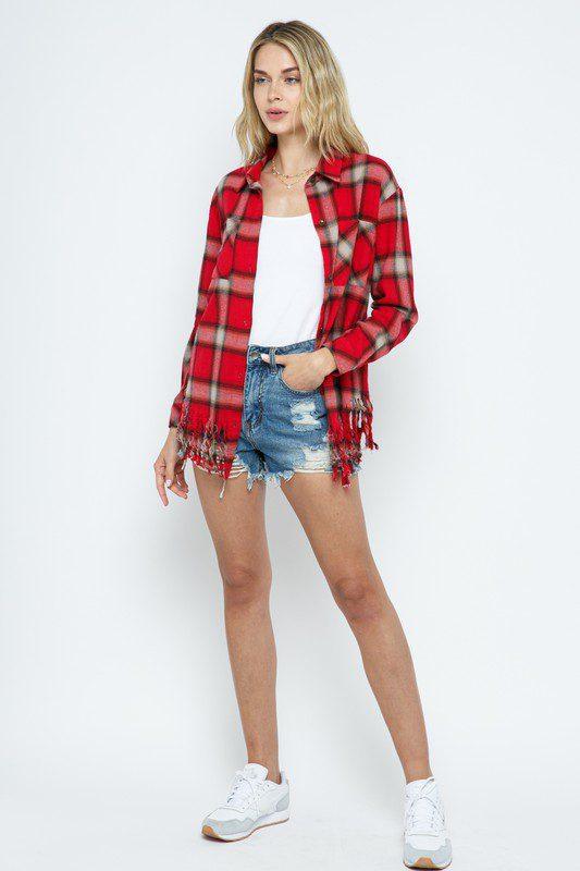 Image: Ripped Flannel Top Red | Southern Sassy Boutique