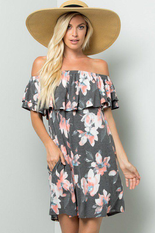 Image: Floral Print Dress Charcoal | Southern Sassy Boutique