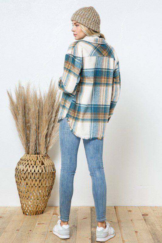 Yarn Dyed Plaid Shacket With Front Pockets - Southern Sassy Boutique