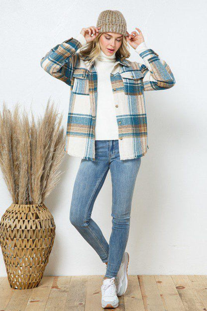 Yarn Dyed Plaid Shacket With Front Pockets - Southern Sassy Boutique