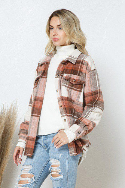 Yarn Dyed Plaid Shacket With Front Pockets - Southern Sassy Boutique