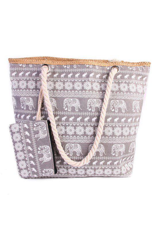 Image: Elephant Pattern Tote Grey Elephant | Southern Sassy Boutique