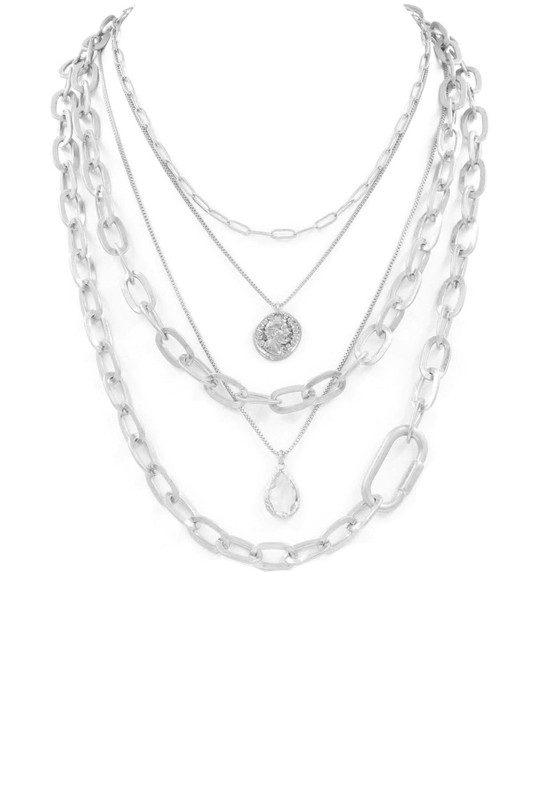 Image: Layered Metal Chain Charm Necklace Silver | Southern Sassy Boutique