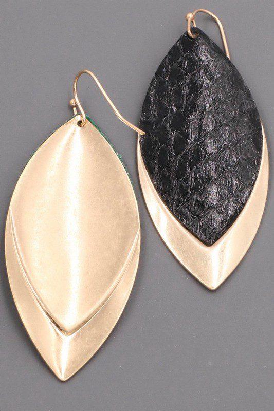 Image: Layered Faux Snake Leaf Earrings Black | Southern Sassy Boutique