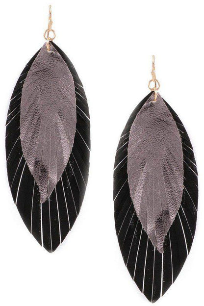 Image: Layered Faux Leather Leaf Earrings Black | Southern Sassy Boutique