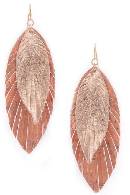 Image: Layered Faux Leather Leaf Earrings Peach | Southern Sassy Boutique