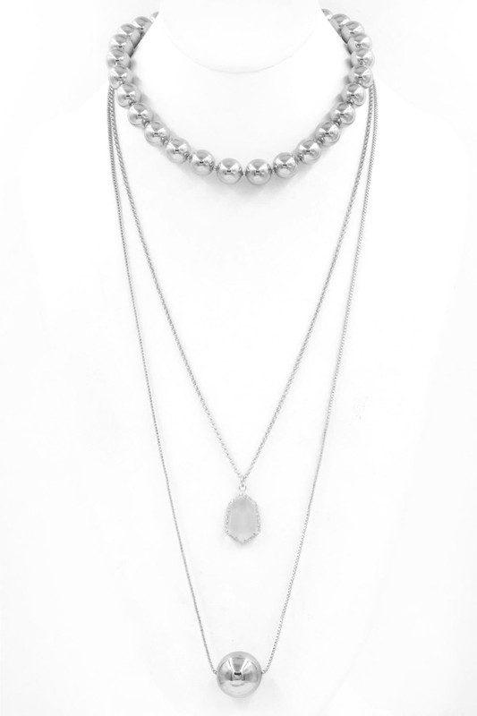 Image: Three Layer Necklace With Detail Teardrop Silver | Southern Sassy Boutique