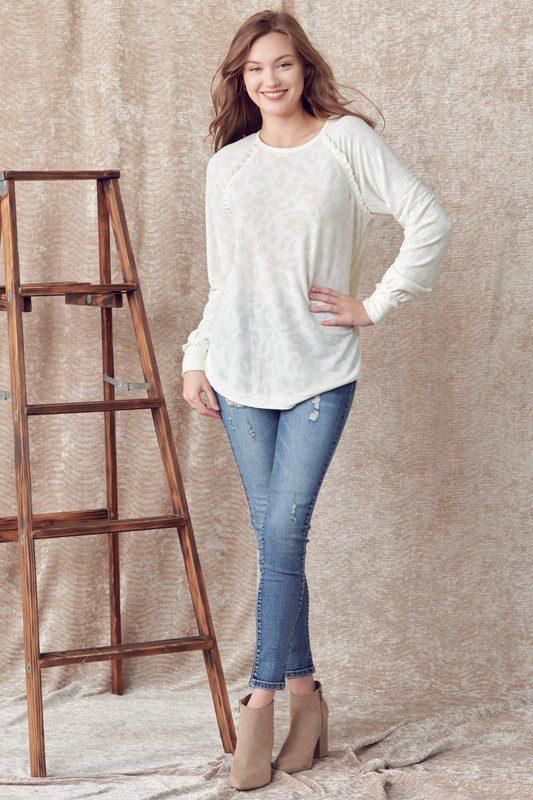 Image: Long Sleeve Animal Print Top Cream | Southern Sassy Boutique