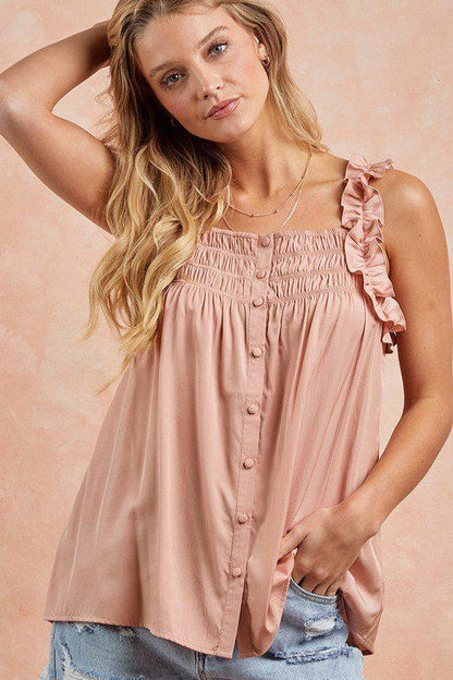 Image: Ruffled Top Dusty Coral | Southern Sassy Boutique