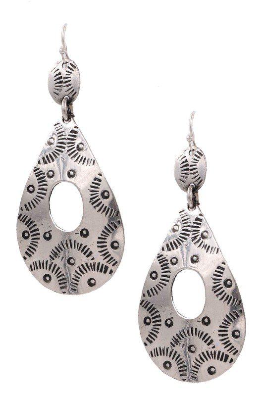 Image: Teardrop Earrings With Stamped Print Silver | Southern Sassy Boutique