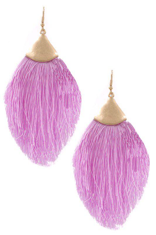 Image: Cotton Tassel Fan Earrings Lavender | Southern Sassy Boutique