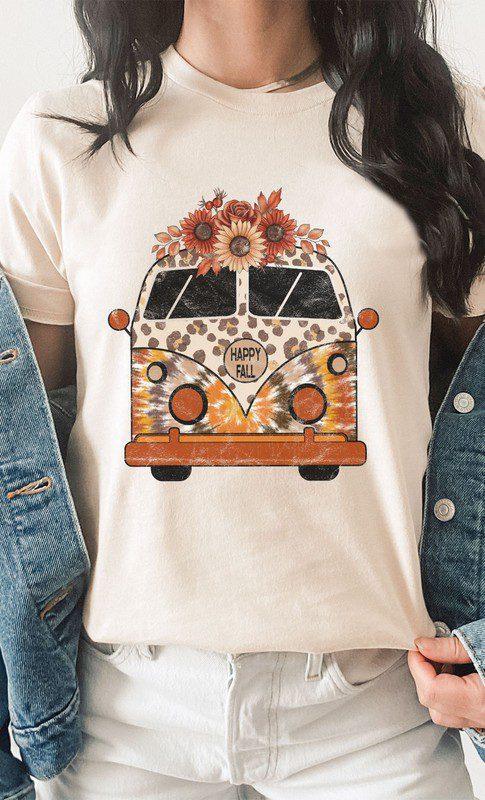 Leopard Floral Fall VW Bus Graphic Tee - Southern Sassy Boutique